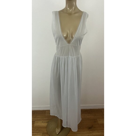 Vintage Miss Bonnie Nylon Nightgown Women's 34 Blue Sheer Long Gown - Picture 1 of 8